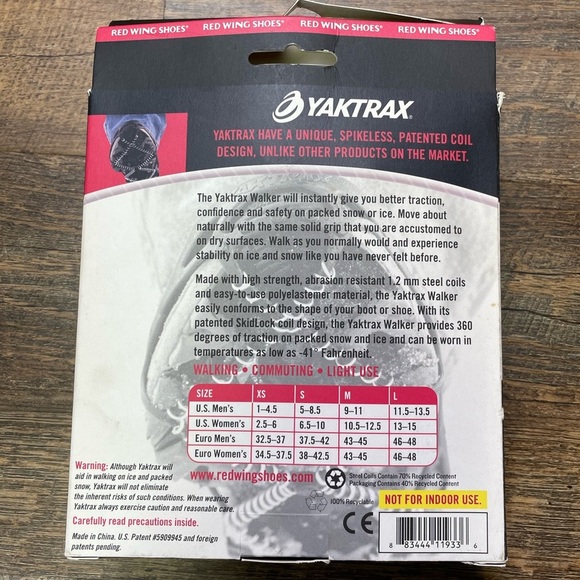 Yaktrax Walk Red Wing Shoes Traction Cleats Medium Black Ultralight Spikeless US - Picture 2 of 6